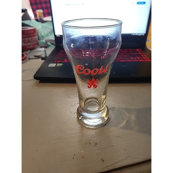 Vintage Coors Pilsner Glass Red Logo Lion Crest Beer Barware Collectible - Picture 4 of 8